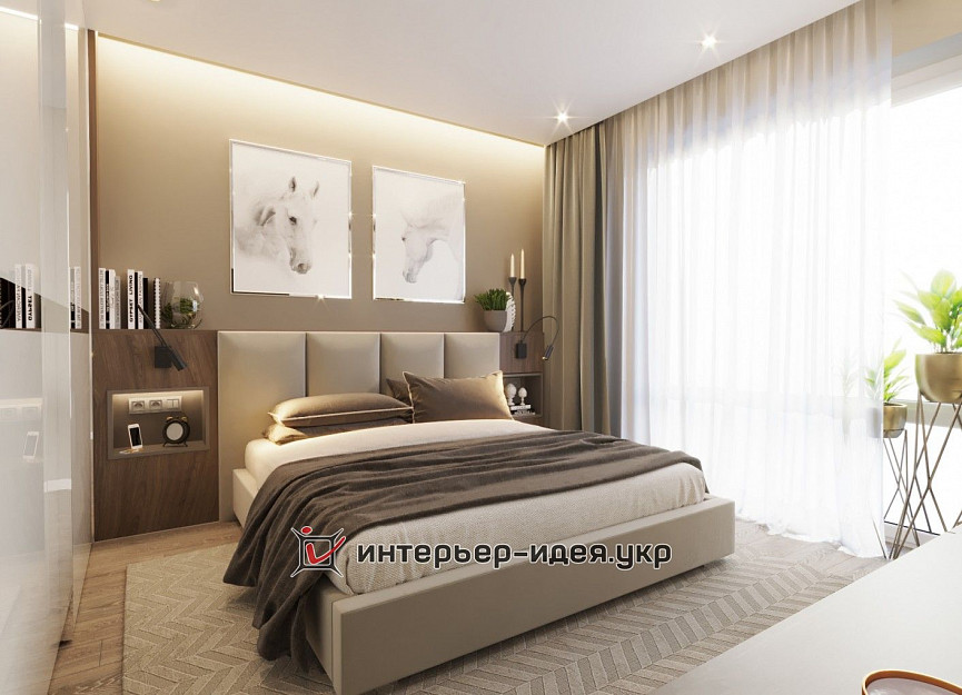 Дизайн спальні в спокійних приємних кольорах