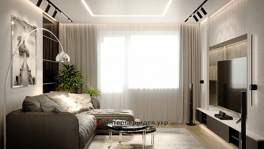 Гостиная комната площадью 15 кв.м. в стиле минимализм