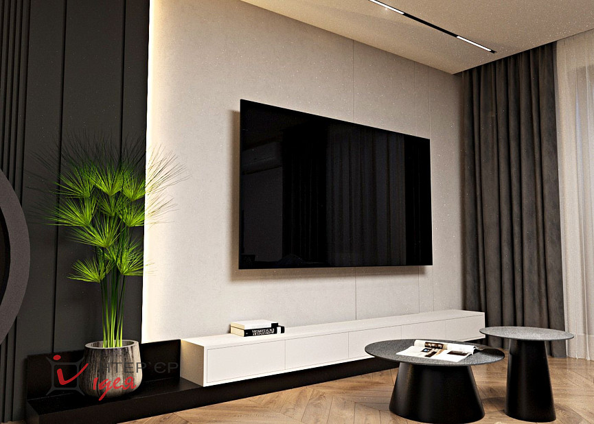 Контрастная кухня-гостиная в стиле контемпорари