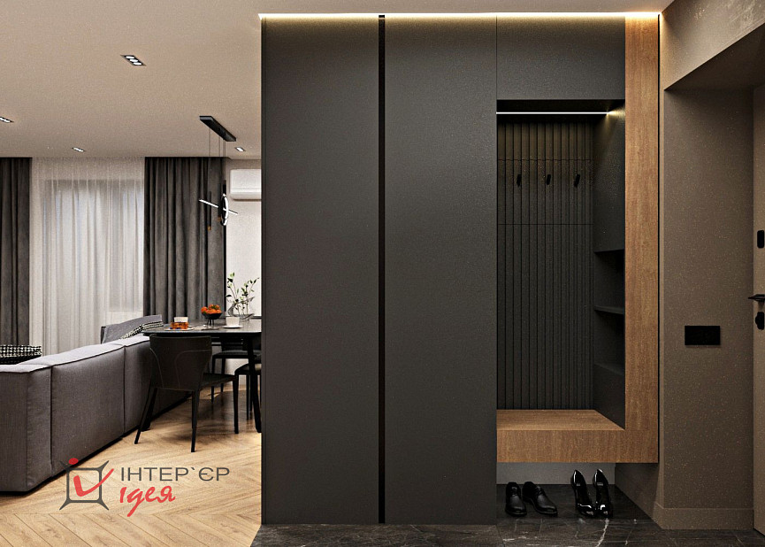 Контрастная кухня-гостиная в стиле контемпорари