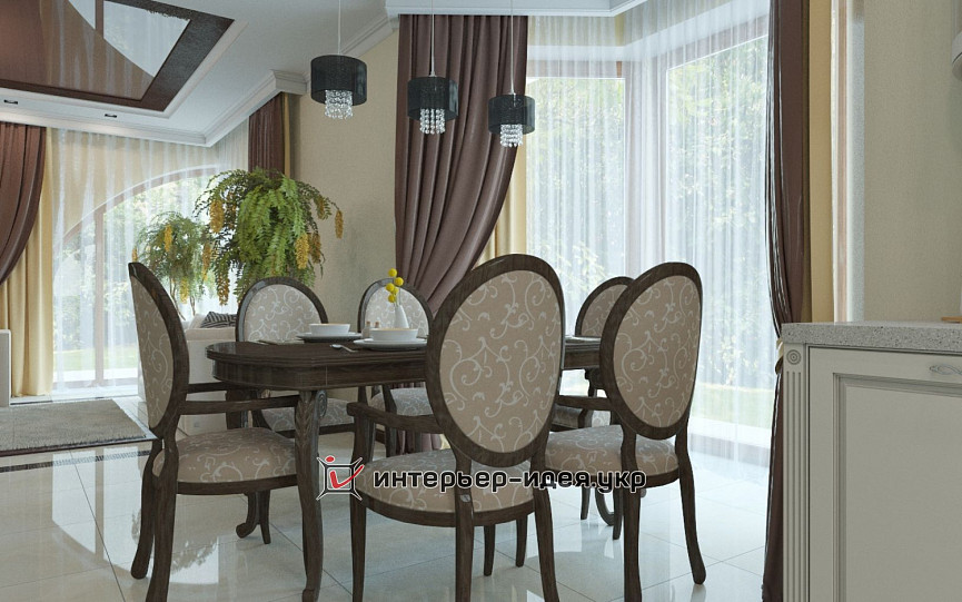 Дизайн гостиной и столовой зоны в классическом стиле