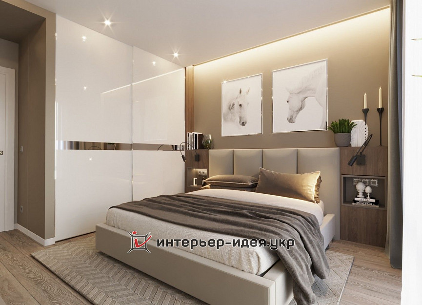Дизайн спальні в спокійних приємних кольорах