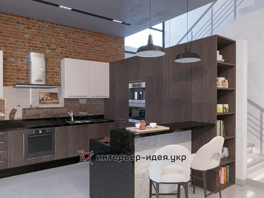 Дизайн кухни-студии в стиле лофт