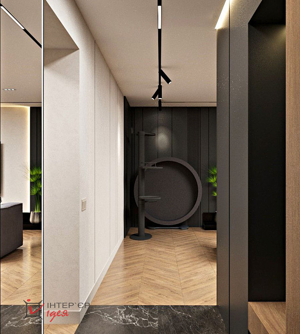 Контрастная кухня-гостиная в стиле контемпорари