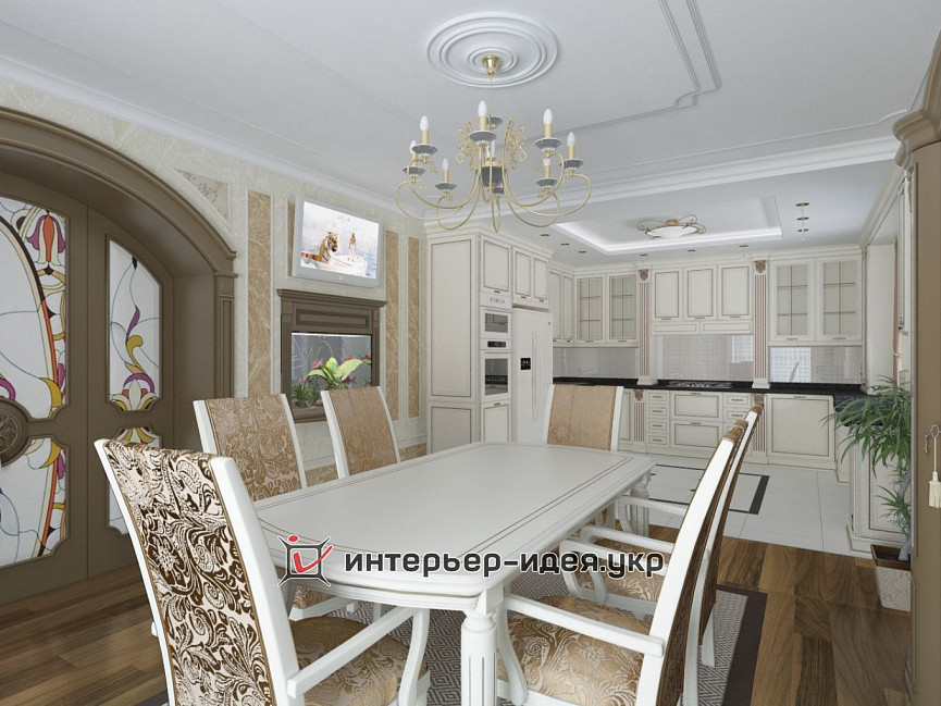 Дизайн кухни и столовой зоны в классическом стиле