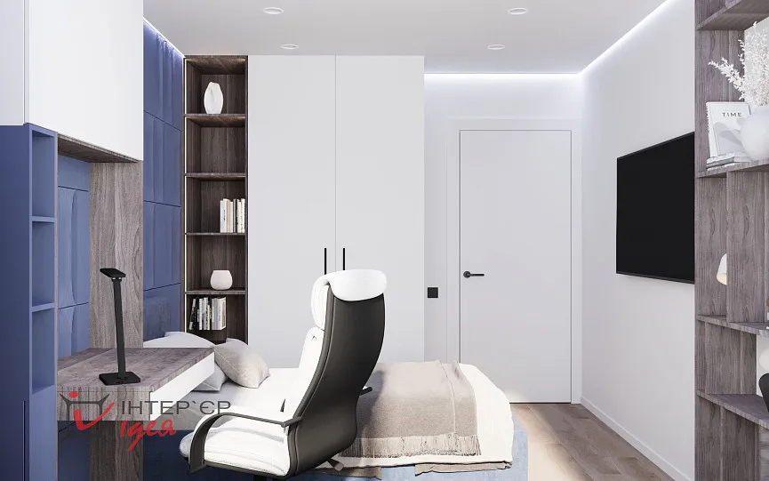 Детская с акцентным синим в ЖК «Парковый квартал»