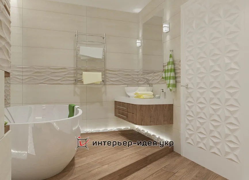 Дизайн современной ванной комнаты с овальной ванной и умывальником-чашей
