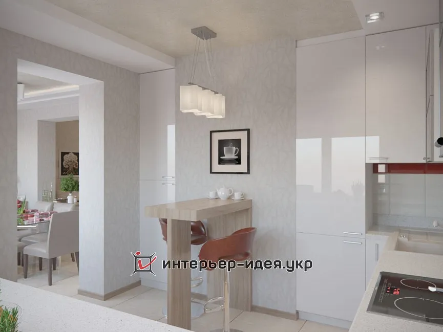 Дизайн кухни белого цвета с клубничным декором