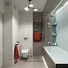 Контрастные полоски в дизайне санузла
