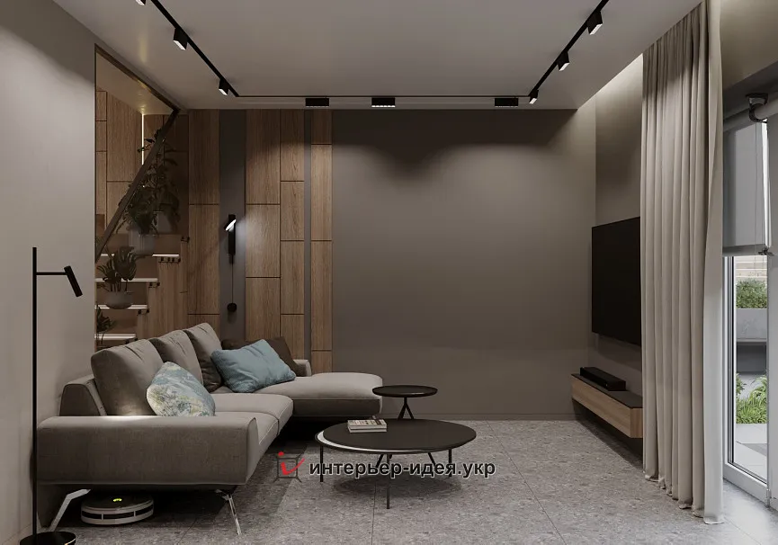 Вдали от суеты. Уютная кухня-гостиная в почти минималистичном стиле