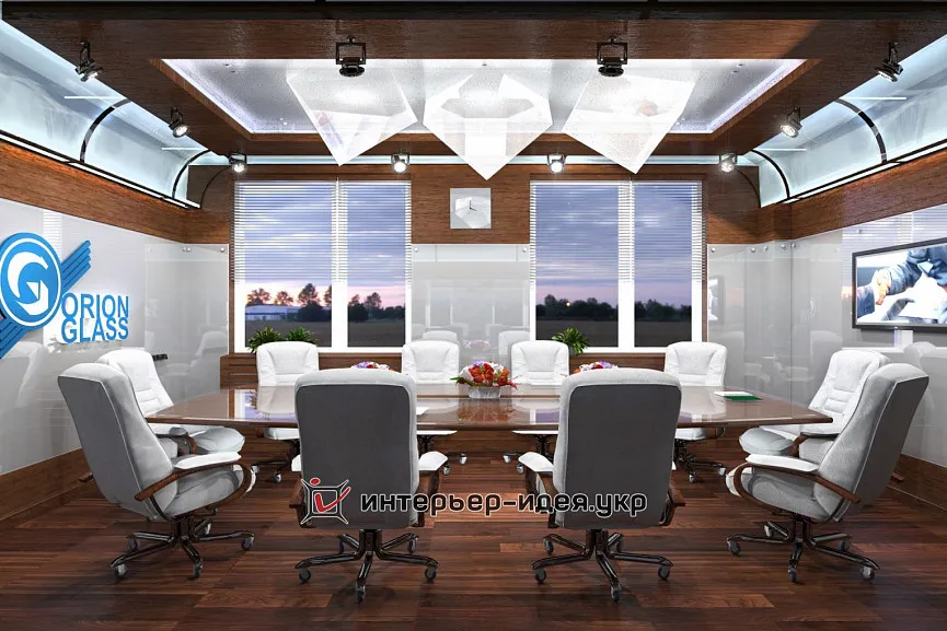 Дизайн переговорной офиса компании "Orion-Glass" в современном стиле