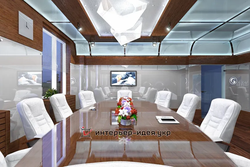 Дизайн переговорной офиса компании "Orion-Glass" в современном стиле