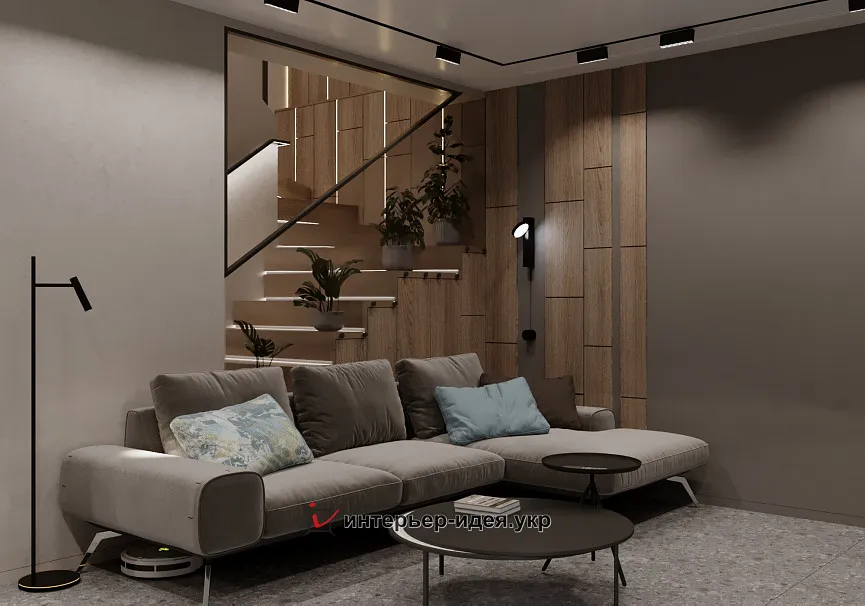 Вдали от суеты. Уютная кухня-гостиная в почти минималистичном стиле