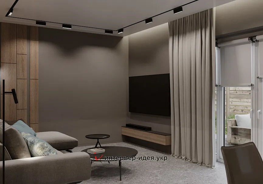 Вдали от суеты. Уютная кухня-гостиная в почти минималистичном стиле